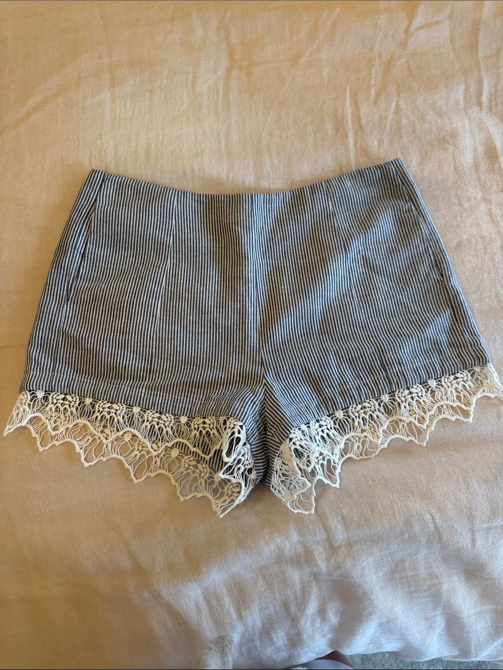 Striped Blue Lace-Hem Women's Shorts